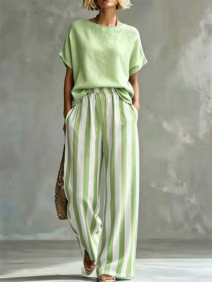 Women’s Casual Linen-Look Top & Pants Set