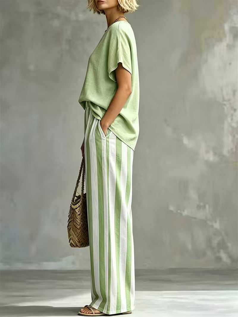 Women’s Casual Linen-Look Top & Pants Set