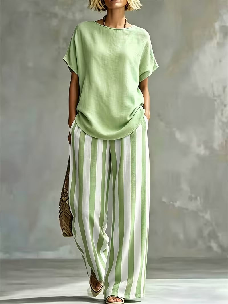 Women’s Casual Linen-Look Top & Pants Set