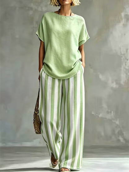 Women’s Casual Linen-Look Top & Pants Set
