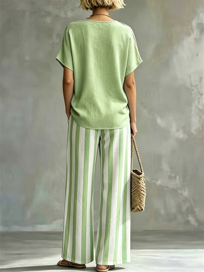 Women’s Casual Linen-Look Top & Pants Set