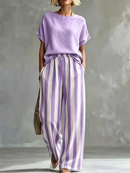 Women’s Casual Linen-Look Top & Pants Set