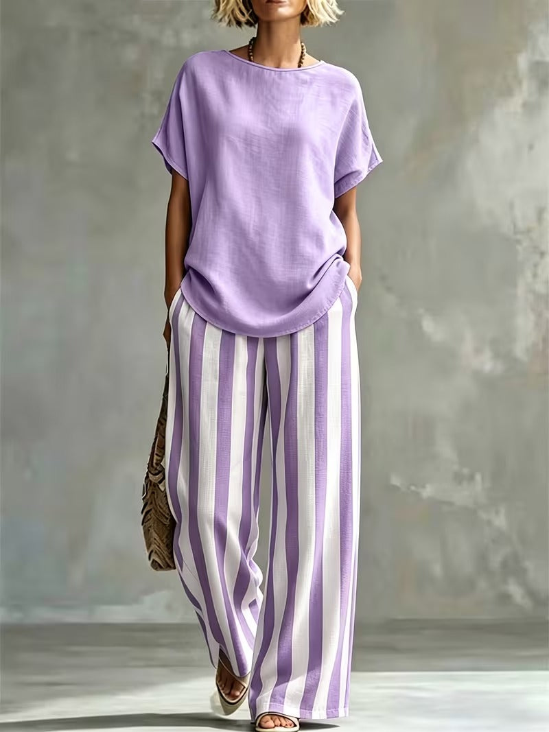 Women’s Casual Linen-Look Top & Pants Set