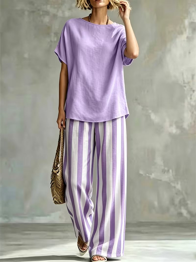Women’s Casual Linen-Look Top & Pants Set