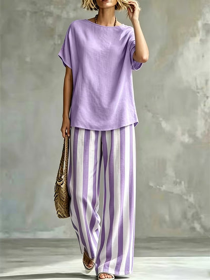 Women’s Casual Linen-Look Top & Pants Set