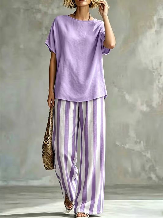 Women’s Casual Linen-Look Top & Pants Set