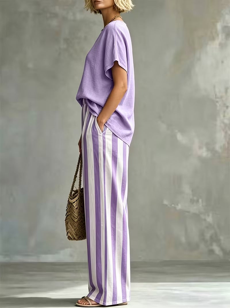 Women’s Casual Linen-Look Top & Pants Set