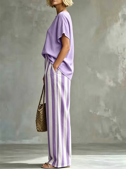 Women’s Casual Linen-Look Top & Pants Set