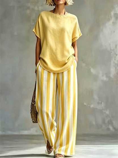 Women’s Casual Linen-Look Top & Pants Set