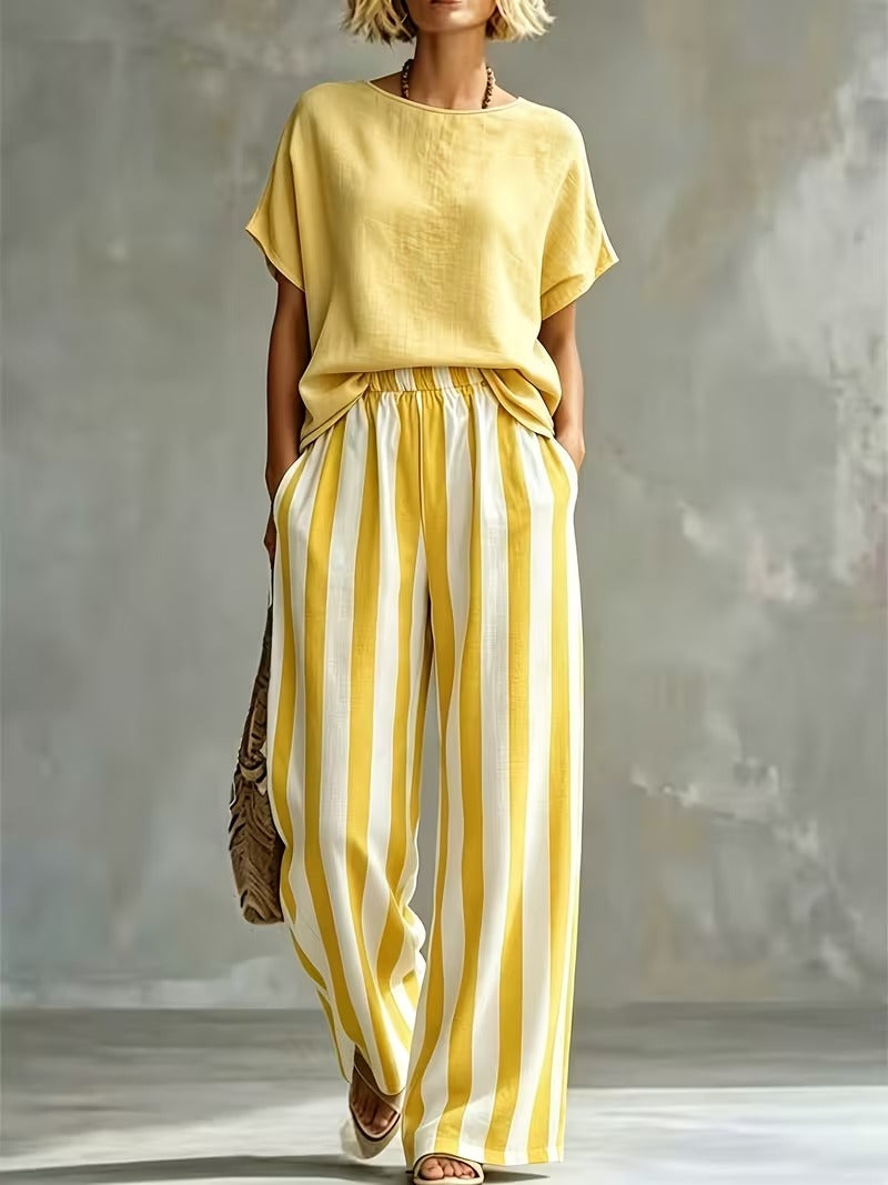 Women’s Casual Linen-Look Top & Pants Set