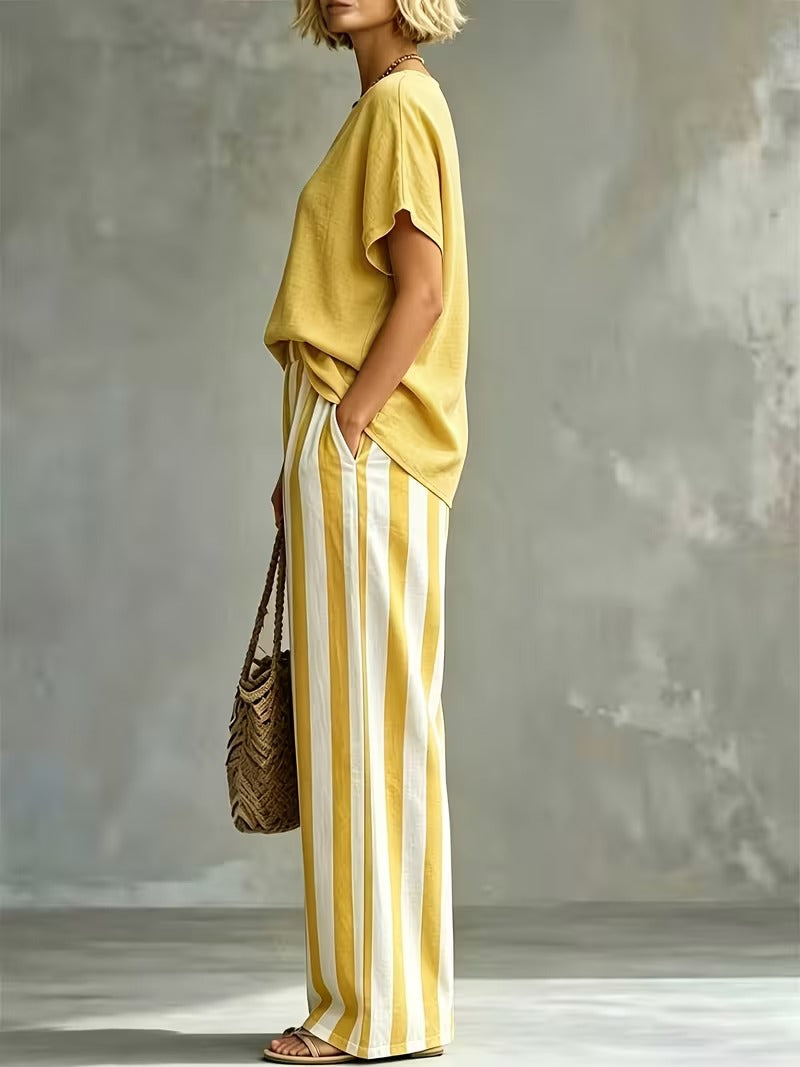 Women’s Casual Linen-Look Top & Pants Set