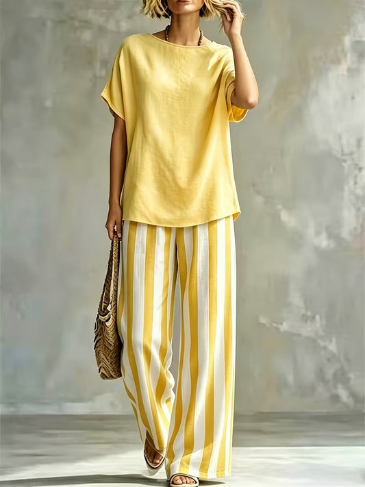 Women’s Casual Linen-Look Top & Pants Set