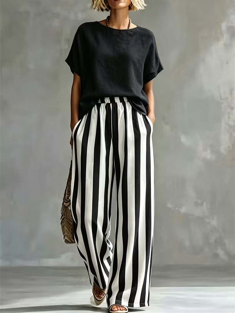Women’s Casual Linen-Look Top & Pants Set