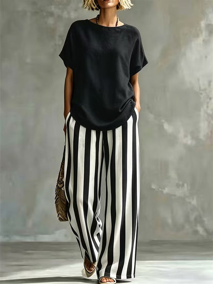 Women’s Casual Linen-Look Top & Pants Set