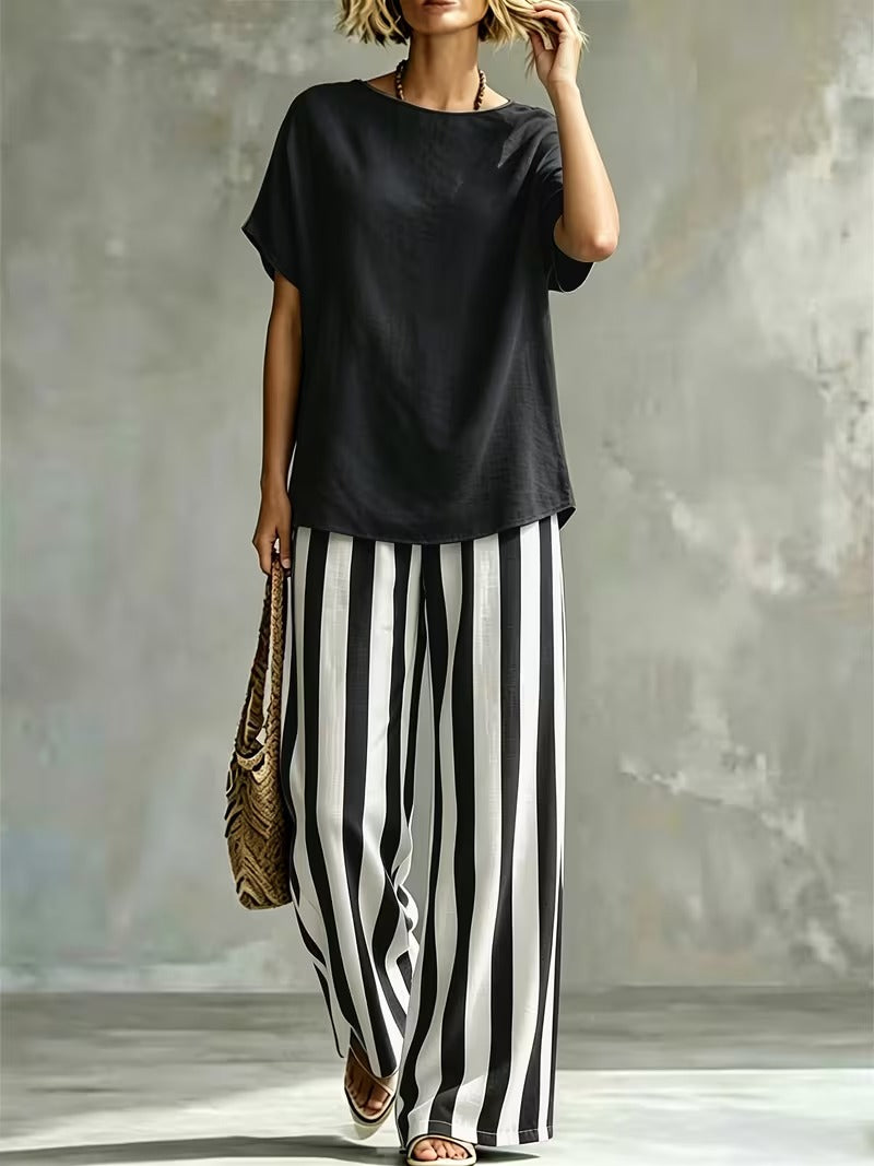 Women’s Casual Linen-Look Top & Pants Set