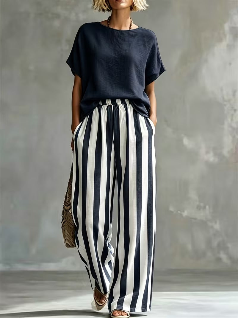 Women’s Casual Linen-Look Top & Pants Set