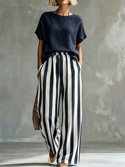 Women’s Casual Linen-Look Top & Pants Set