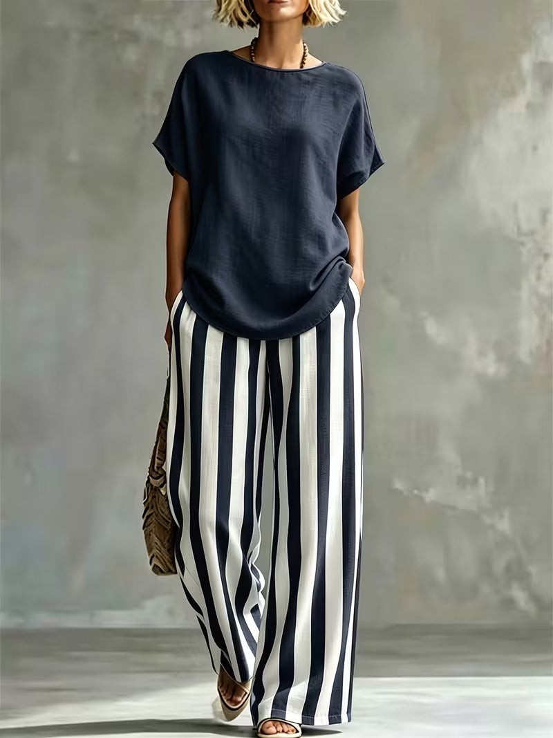 Women’s Casual Linen-Look Top & Pants Set