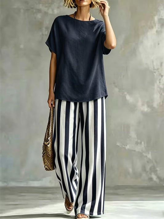 Women’s Casual Linen-Look Top & Pants Set