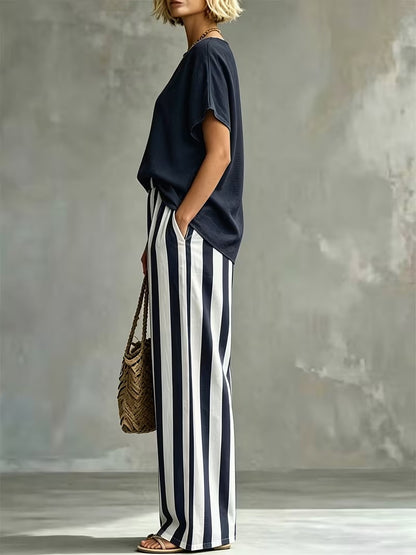 Women’s Casual Linen-Look Top & Pants Set