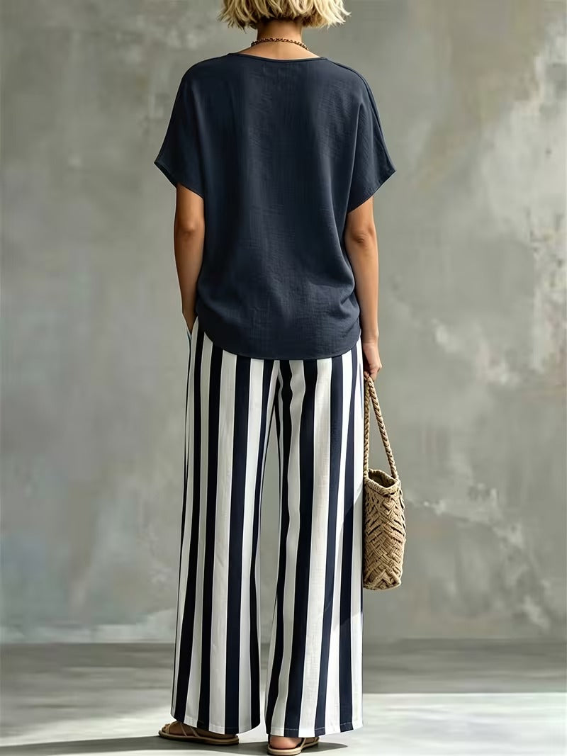 Women’s Casual Linen-Look Top & Pants Set