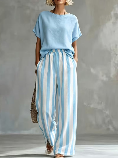 Women’s Casual Linen-Look Top & Pants Set