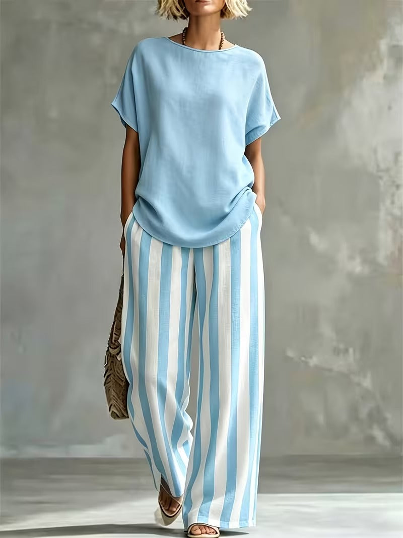 Women’s Casual Linen-Look Top & Pants Set