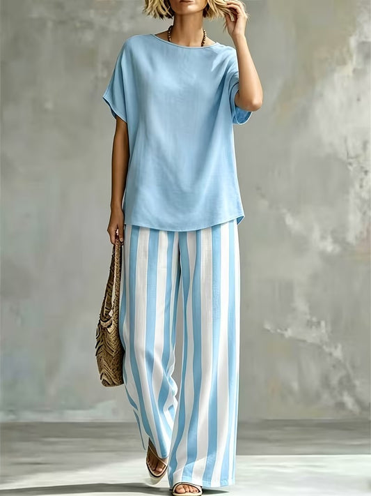 Women’s Casual Linen-Look Top & Pants Set