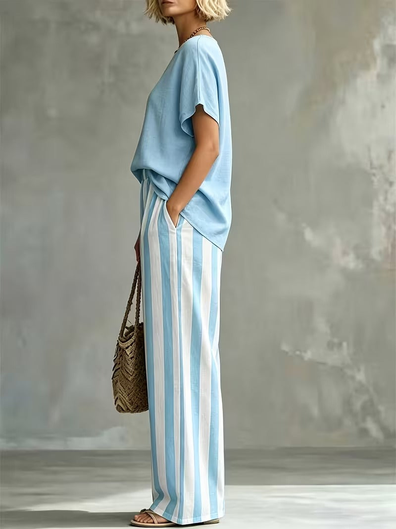 Women’s Casual Linen-Look Top & Pants Set