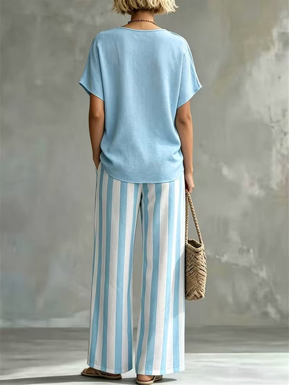 Women’s Casual Linen-Look Top & Pants Set